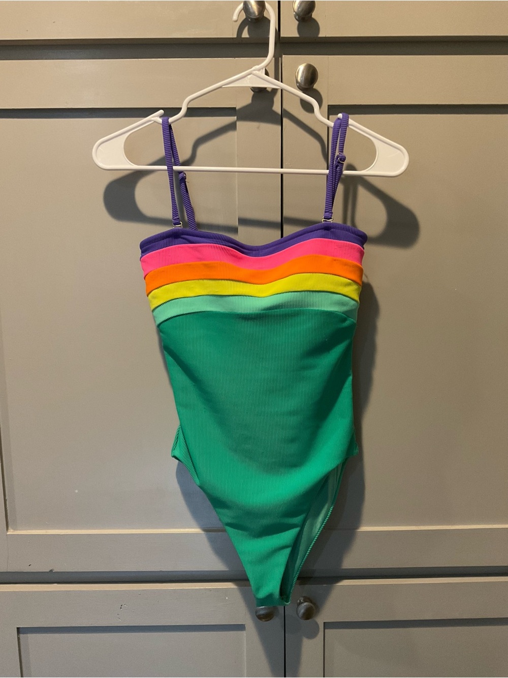 Colorblock Green One-Piece Swimsuit with Rainbow Trim